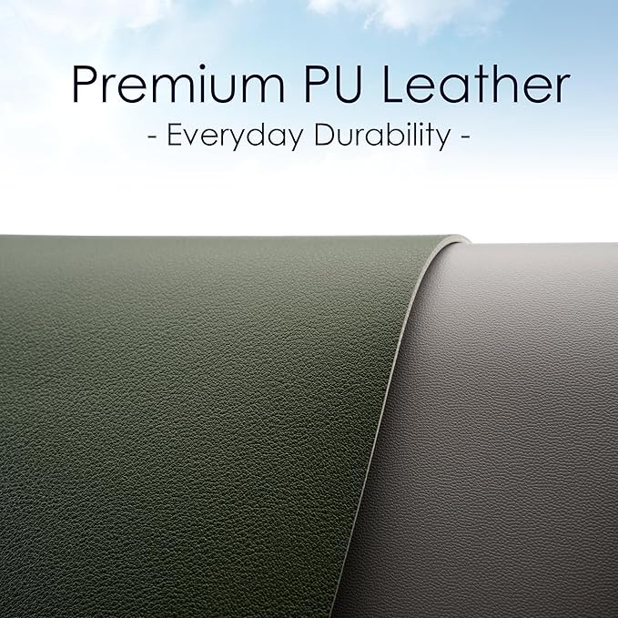 WAYBER Leather Desk Pad Protector, Waterproof Mouse Pad, PU Desk Mat, Office Desk Cover, Desk Writing Mat for Office/Home/Work/Cubicle (Green/Gray) 23.6x13.7in