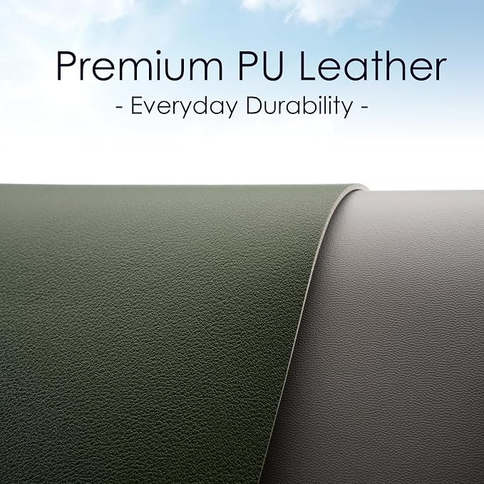 Leather Desk Pad Protector, Waterproof Mouse Pad, PU Desk Mat, Office Desk Cover, Desk Writing Mat for Office/Home/Work/Cubicle (Green/Gray) 9x8 in