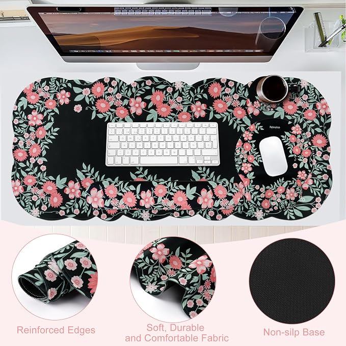 Petmolico Desk Pad Set with Wrist Rest for Keyboard & Mouse, Blue & Red | Anti-slip PU base, durable Lycra & memory foam, relieves wrist fatigue, perfect for work, home & daily use
