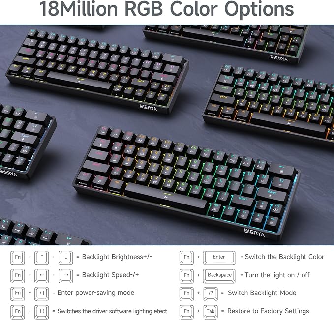 DIERYA DK63 60% Wireless Mechanical Gaming Keyboard | Bluetooth/2.4G/Wired Keyboard | RGB Backlit Compact 63 Keys Mini Office Keyboard | with Blue Switch | for Windows Laptop PC Gamer Typist-Black