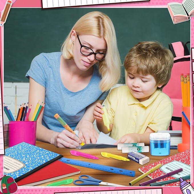 Gilprop 79 Pcs Back to School Supplies Box for Kids K-5 Students Elementary Middle School Supplies Kit Bundle Bulk Essential Pen Notebook Stationery for Primary Student Classroom(Pink)