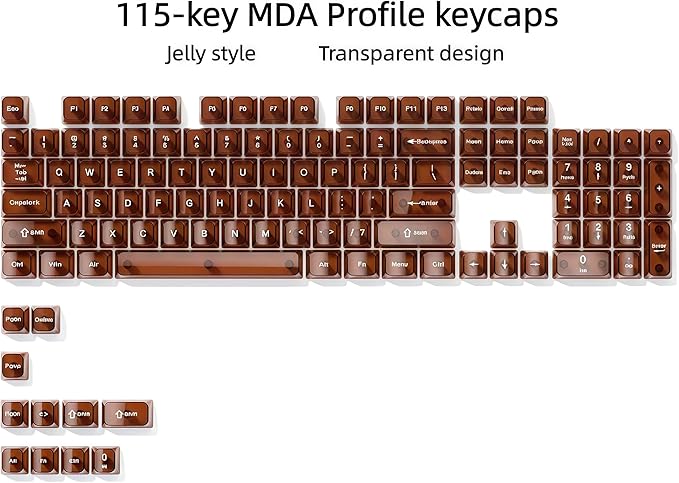 dagaladoo Clear keycaps,Transparent Keyboard keycaps,Jelly Key caps Set,Shine Through keycap，MDA Profile Keyboard caps for Mx Switches Mechanical Keyboard(Brown)