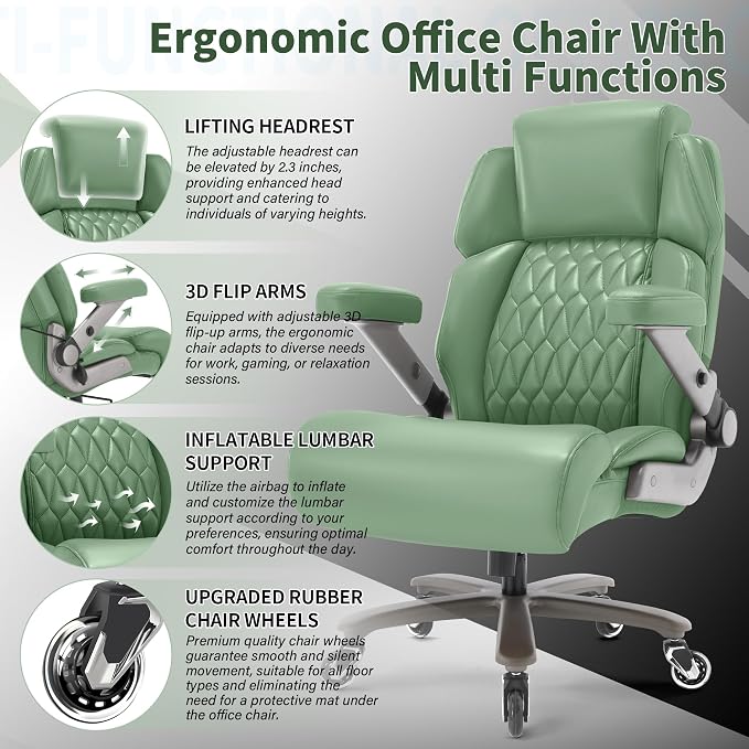 Big and Tall Office Chair 700lbs, Ergonomic High Back Computer Desk Chair | Adjustable Headrest&Lumbar Support, 3D Flip Arms, Large Wheels, Heavy Duty Metal Base, Thick Padded Wide Seat Executive Chair