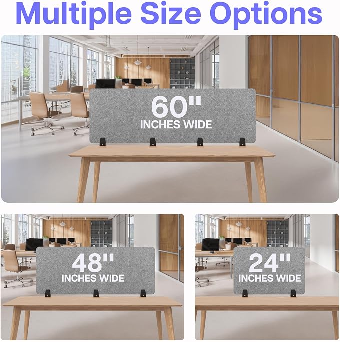 ReFocus Raw Clamp-On Acoustic Desk Divider, Noise-Reducing PET Privacy Panel for Offices, Sound-Dampening Desk Partition for Focused Work, Easy Installation Workspace Divider (24" × 16", Castle Gray)