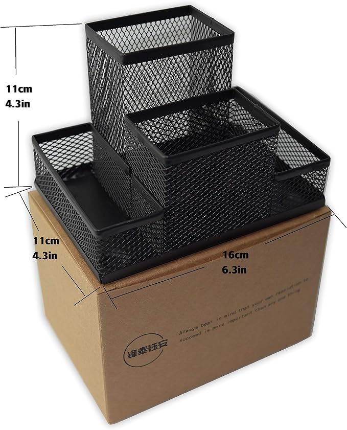 Fengtaiyuan T01, Black Metal Wire Mesh Pencil Holder, Desktop Organizer