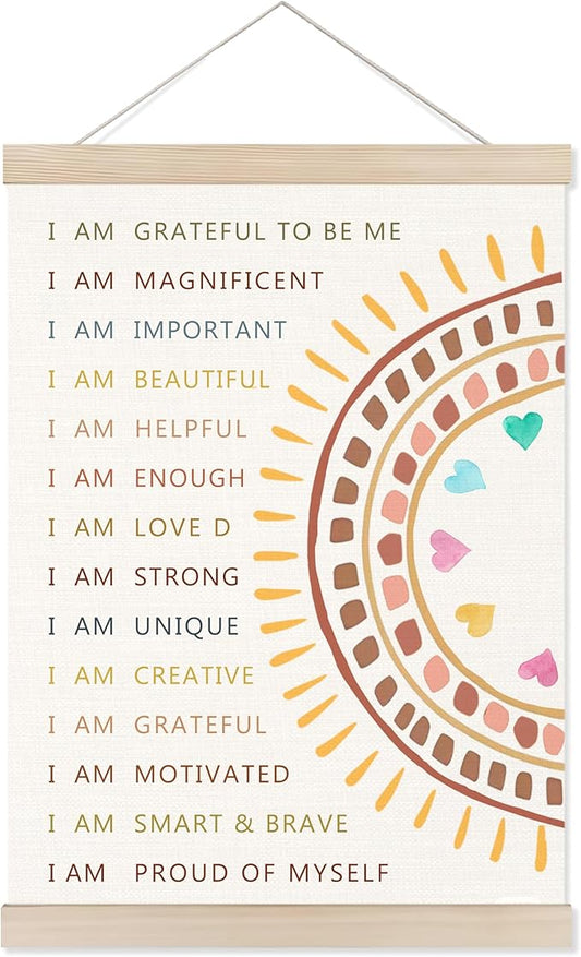 Welshower Boho Motivational Poster Hanger Frame, Colorful Positive Affirmation Inspirational Quote Wall Art Prints Decor for Classroom Kids Room Nursery Playroom Framed, 12x16 Inch