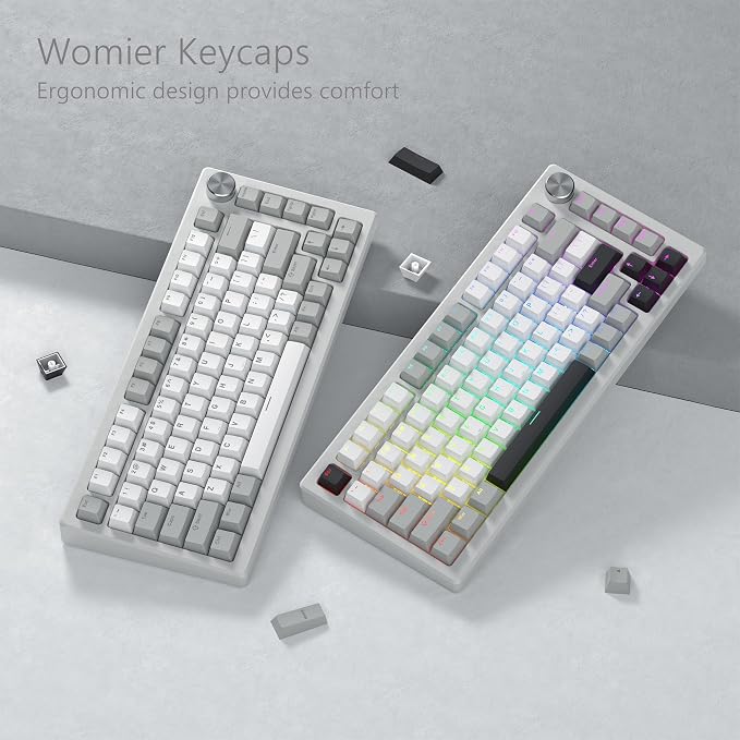 Womier Shine Through Keycaps, PBT Keycaps 60 65 75 100 Percent Cherry Profile Custom Key caps Set for Cherry Gateron MX Switches Mechanical Keyboard-Grey Creamy
