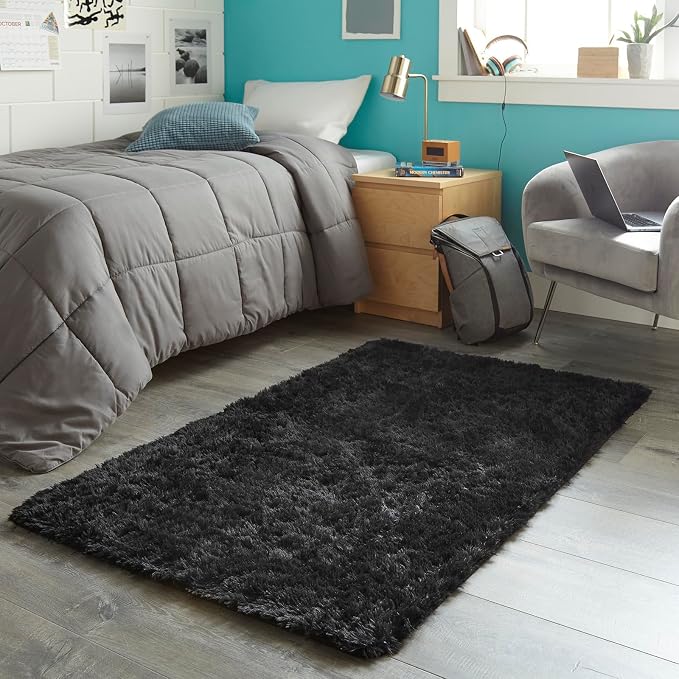 Ophanie 3x5 Black Rugs for College Dorm, Bedroom Small Area Rug, Non-Slip Fluffy Shaggy Bedside Soft Shag Fuzzy Plush Carpet for Kids Boys Decor,with Over 99 pcs Pile fibers