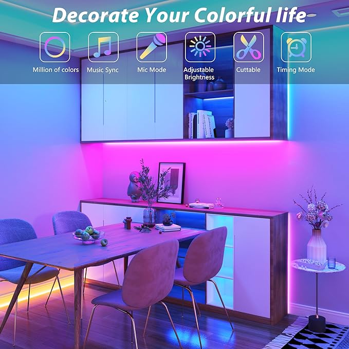 GANZQH Led Lights for Bedroom 200FT, RGB Led Strip Lights Color Changing Indoor, Music Sync Led Light Strip with Remote & App Control, DIY Fancy Led Lights for Room Decor Ambient Lighting (2 * 100FT)