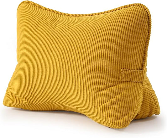 Pat. Pend. Corduroy Reading Back Pillow with Lumbar Support, Triangle Backrest Cushion for Bed Sitting & Relaxing, Support Pillow for Sofa or Headboard, Bright Yellow