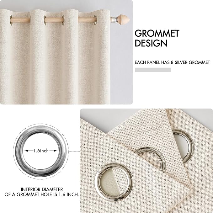 MIULEE 100% Blackout Linen Textured Curtains for Bedroom Solid Thermal Insulated Cream Beige Grommet Room Darkening Curtains & Drapes Luxury Decor for Living Room 52 x 90 Inch (2 Panels)