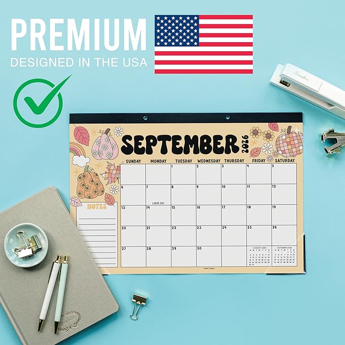 Hadley Designs Large Desk Calendar 2026-2027 - Desktop Calendar 2026, 18-Month Desk Calendars for Home, Office & Classroom, Cute Retro Classroom Must Haves, Gifts for Coworkers, Teachers & Students