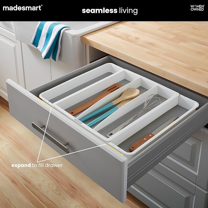 madesmart Classic Expandable Compartment Utensil Tray, White