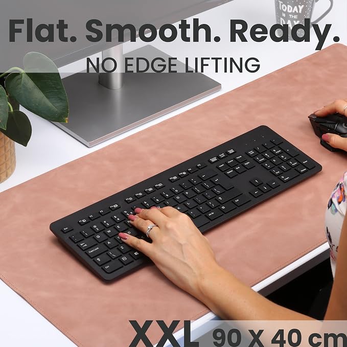 Full Grain Genuine Leather Desk Pad – Rose Pink (XL) - Premium Desk Mat with Non-Slip Backing, Thick 3mm, Office Desk Protector for Work & Gaming (Extra Large 35.4 x 15.7 inch)