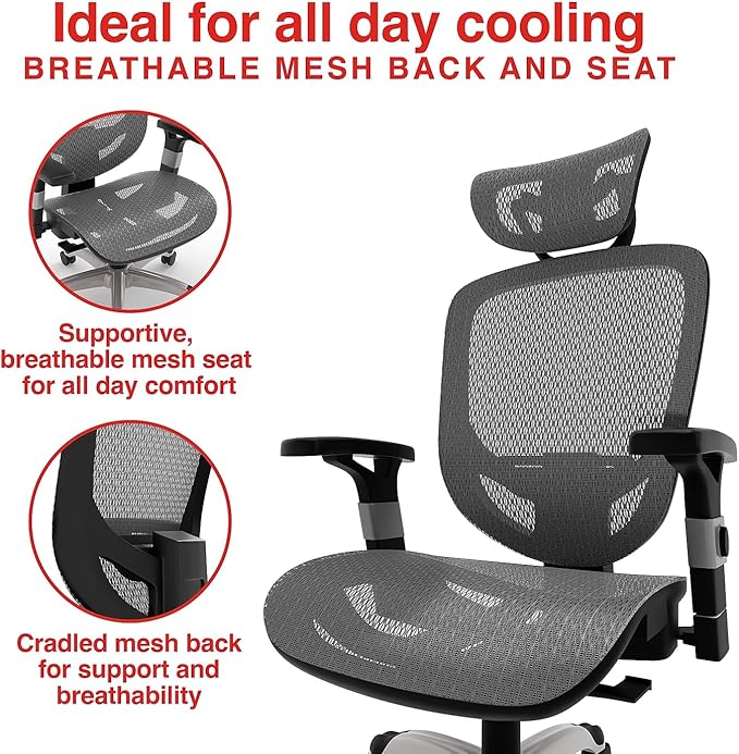 STAPLES Ergonomic Task Chair, Mesh, Ergonomic, Lumbar Support, Swivel, Gray