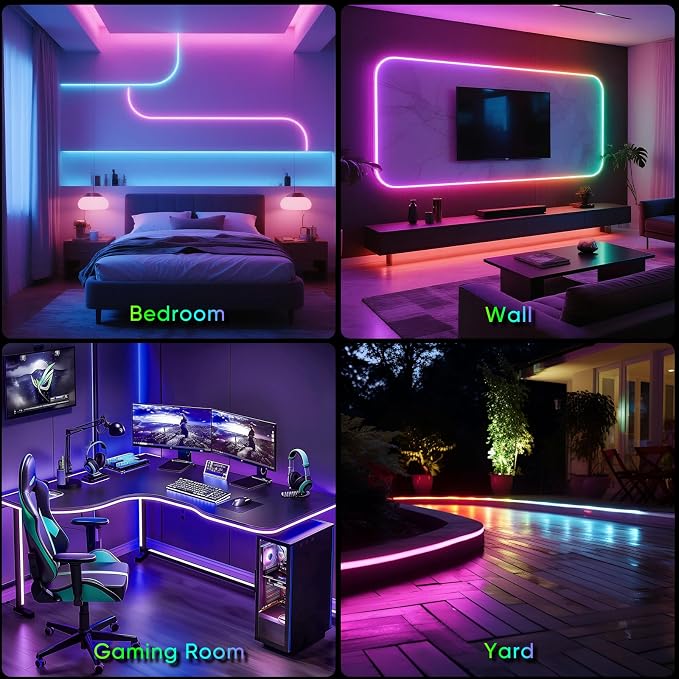 iNextStation 360° Glow USB Rope Lights 16.4FT RGB LED Lights, Braided Silicone Led Strip Lights, IP67 Waterproof, APP/Remote Control, Music Sync, Neon Lights Strip Color Changing for Outdoor/Indoor