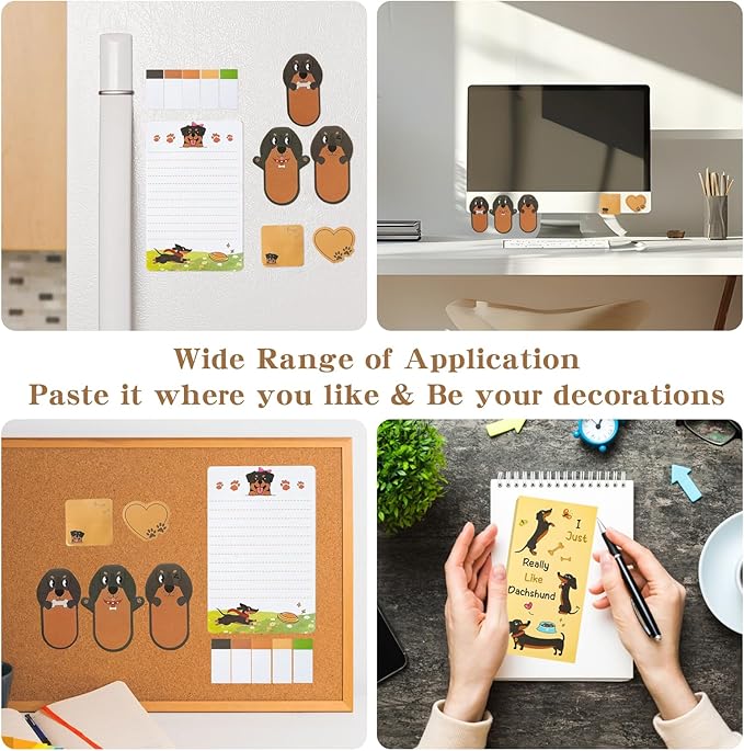 Dachshund Gifts for Women, Wiener Dog Stationery Sets, Weenie Puppy Lovers Sticky Notes Makeup Bag & 4 Ballpoint Pens Cute Animal Accessories School Office Stocking Stuffers for Christmas, Birthday
