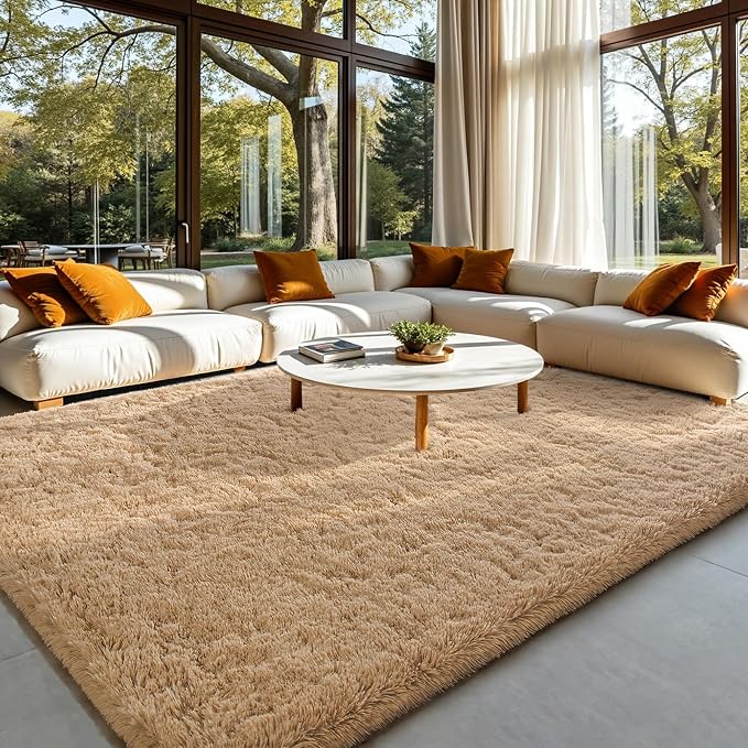 HOMORE 4x6 Rug for Bedroom, Light Tan Fluffy Area Rug Modern Shag Rugs for Living Room, Super Soft Beige Rug for Kids Room, Cute Carpets for Nursery Boys Girls Home Dorm