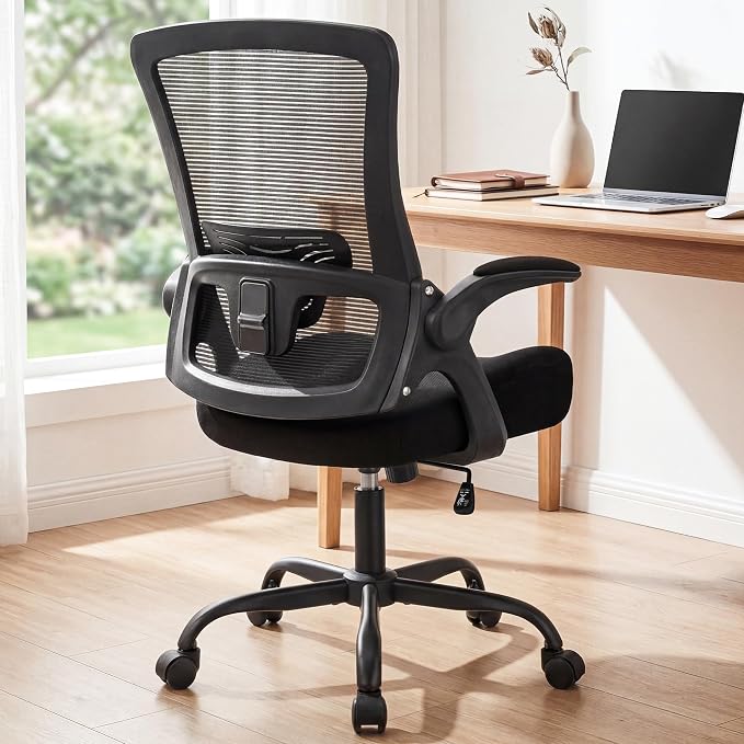 NEO Chair Office Chair High Back Desk Chair Comfy Mesh Gaming Computer Seat with Ergonomic Lumbar Rolling Adjustable Flip-up Armrests and Wheels (Dark Black)