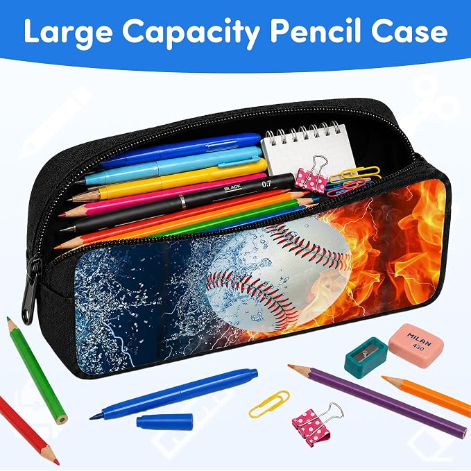 3PCS Baseball Backpacks for Boys Girls Teens, School Backpack with Lunch Box Pencil Case for Elementary Middle High Students, 17 Inch Lightweight Bookpack 3 in 1 Set Back to Shool Supplies for Kids