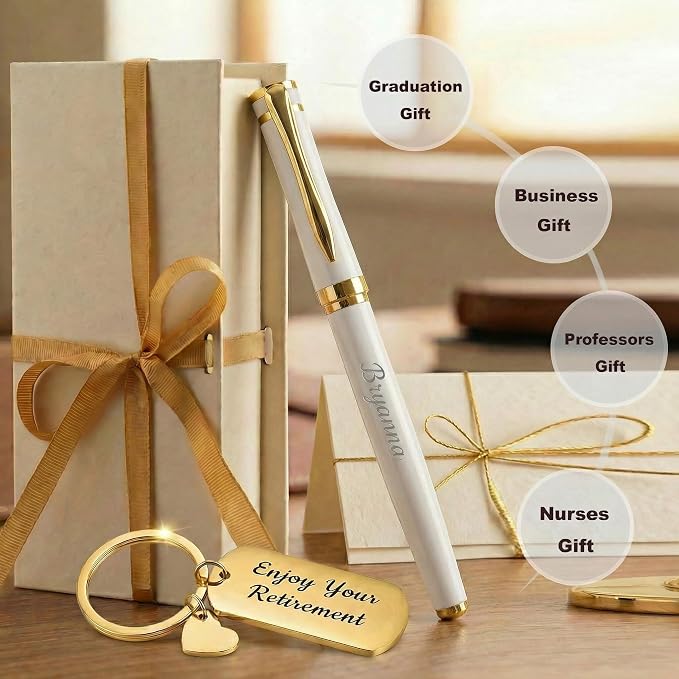 Yastar Personalized Business Pen Nice Gift Pen set with Custom Keychain Engrave with your Message Names Company Names Phone Number on pen - Souvenir Gift for Colleague Friends