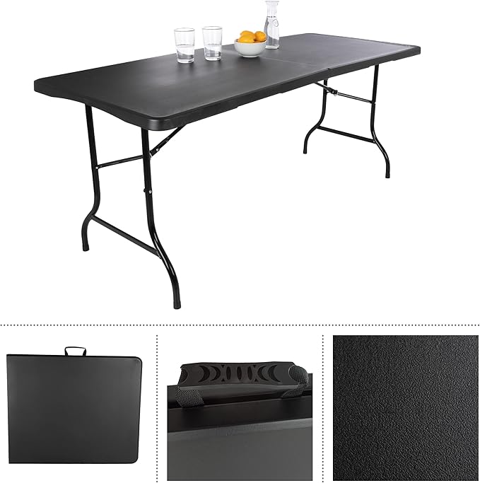 Lavish Home Portable Folding Tables - Lightweight Portable Folding Desk - 6-Foot-Long Plastic Table for Camping, Playing Cards, Parties, and Dining (Single/Black)