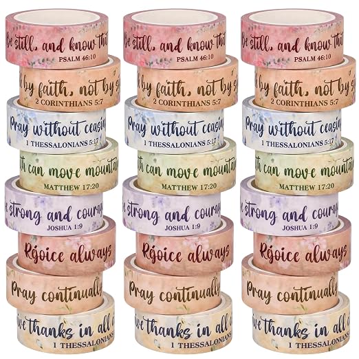 24 Rolls Christian Washi Tape Gifts Bulk Religious Inspirational Scripture Prayer Supplies Retro Bible Verse Tape for Bible Study Journaling Crafting Easter Gifts for Women