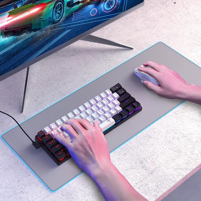 Portable 60% Mechanical Gaming Keyboard,Wired ErgonomicKeyboard with Red Switches,18 LED Backlit Keyboard,61 Keys Ultra-Compact Mini OfficeKeyboard for PC/Mac/Xbox,Easy to Carry On Trip-Black/White