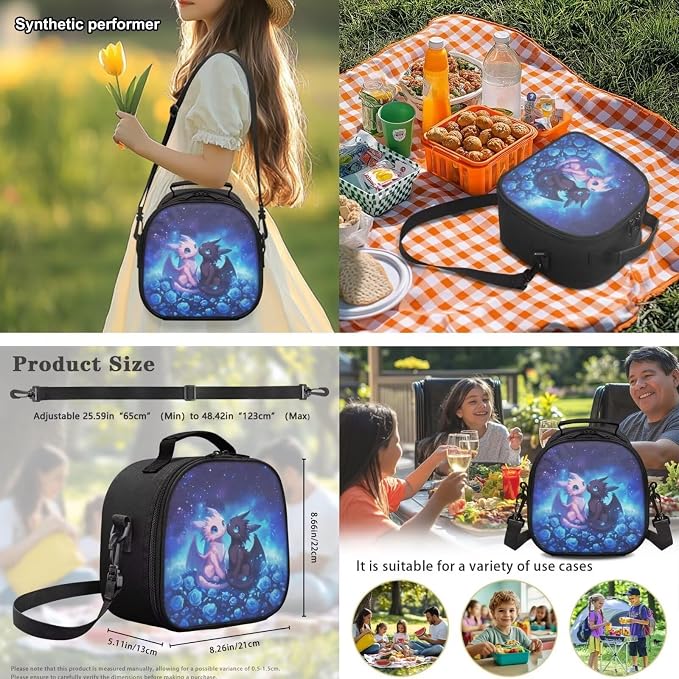 Dragon Backpack for Boys Girls Ages 6-10, 4PCS Blue Rose School Backpack Set with Lunch Box, Lightweight 17 Inch Elementary Bookbag for Kids Back to School