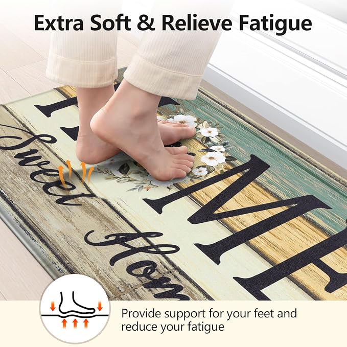 Yamaziot Anti Fatigue Kitchen Rug Set of 3, Non-Slip Cushioned Floor Mats | Waterproof, Stain Resistant, Farmhouse Cushioned Comfort Standing Desk Mat with Runner for Kitchen, Office, Sink, Laundry