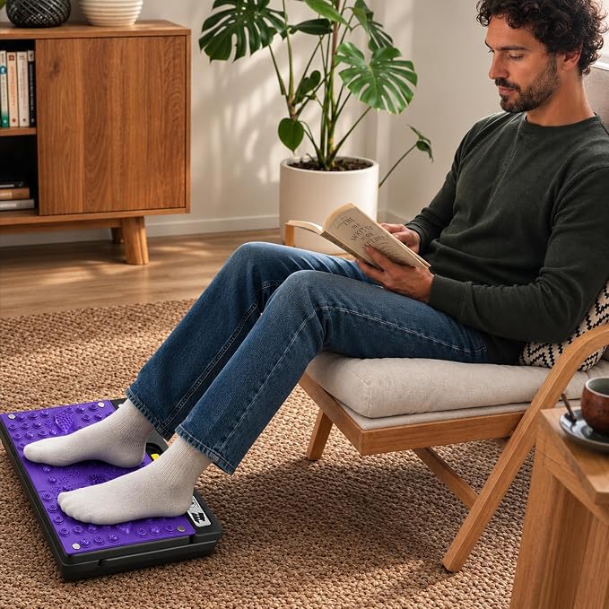 Footrest Under Desk，Height Adjustable footrest with Reflexology Pad | Foldable Ergonomic Foot Stool for Muscle Tension Relief, Suitable for Office, Home & All-Season Use(Purple)