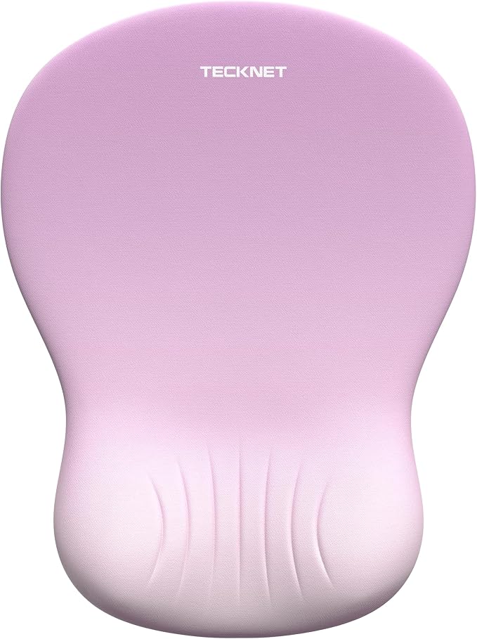TECKNET Ergonomic Mouse Pad with Wrist Rest, Memory Foam Mousepad with Wrist Support, Smooth Surface, Middle Concave & Non-Slip Base for Laptop/PC, Pain Relief for Home Office Gaming, Light Purple