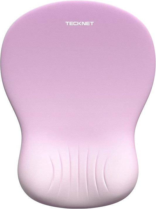 TECKNET Ergonomic Mouse Pad with Wrist Rest, Memory Foam Mousepad with Wrist Support, Smooth Surface, Middle Concave & Non-Slip Base for Laptop/PC, Pain Relief for Home Office Gaming, Light Purple