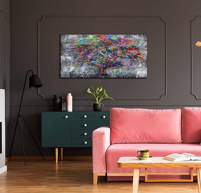 SIXTTART Tree of Life Wall-Art - Forest Wall Art - Abstract Canvas Wall Art for Living Room Graffiti Art Ready to Hang Size 40" x 20"