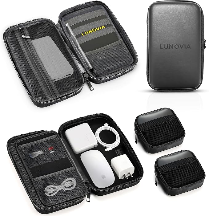 Mid-Size Tech Organizer with Removable Pouches – Hard Shell Travel Case for Cables, Chargers & Accessories | Electronics Organizer for Travel