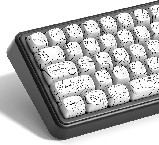 dagaladoo White Topographic Keycap Set, MOA Profile PBT Key caps 60 75 100 Percent,Dye-Sub 129-key Custom Keyboard Keycap for 100% 75% 65% 60% TKL US Layout Mechanical Keyboard