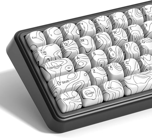 dagaladoo White Topographic Keycap Set, MOA Profile PBT Key caps 60 75 100 Percent,Dye-Sub 129-key Custom Keyboard Keycap for 100% 75% 65% 60% TKL US Layout Mechanical Keyboard