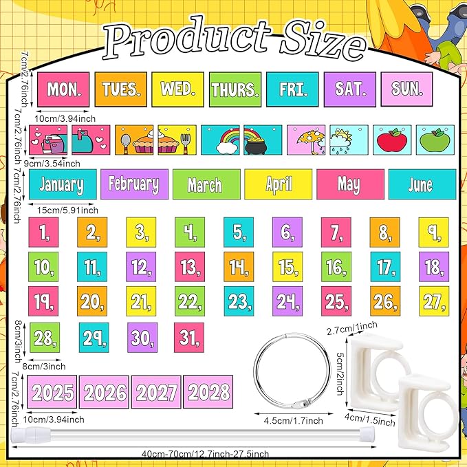 Neon Flip Calendar Bulletin Board Set Colorful Pastel Flip Calendar with Adjustable Holder 54 Date Cards for Classroom Home Decor Back to School Supplies