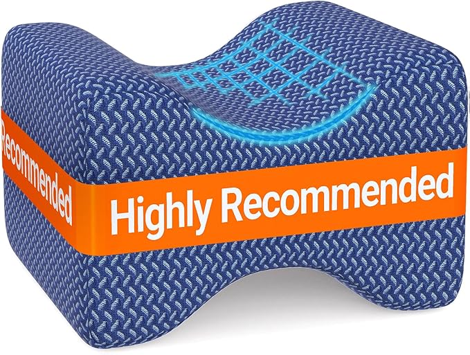 BlissTrends Memory Foam Knee Pillow, Knee Pillow for Side Sleepers, Leg Pillows for Sleeping Blood Circulation, Elevation Pillow for Spine Aligning, Sciatica, Hip, Knee, Ankle Pain, Blue, Medium