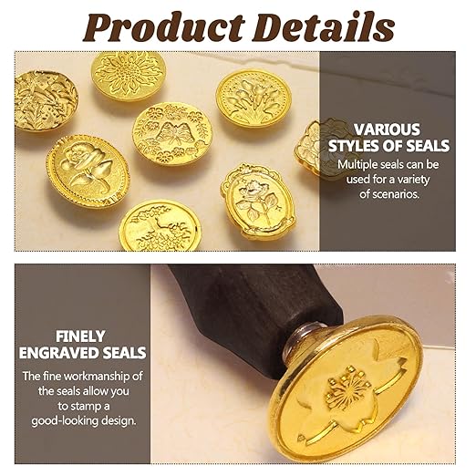 Wax Seal Stamp Kit, 10 Pcs Wax Seal Stamp Heads with a Wooden Handle for Wedding Invitations, DIY Crafts, Envelopes, Greeting Cards and Gift Decoration