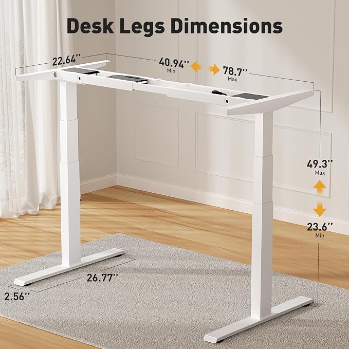 3 Stage Dual Motor Electric Pro Standing Desk Legs Only, 308lb Load Capacity, Height Adjustable from 23.6" to 49.3", Standing Desk Frame, Sit Stand Desk Base with 4 Memory Presets (White)