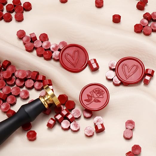 Yoption 360Pcs Dark Red Sealing Wax Beads with 2 Spoons and 4 Tea Candles for Wax Seal Stamps, Cards, Wedding Invitations, Wine Packaging, Gift Wrap, Envelopes