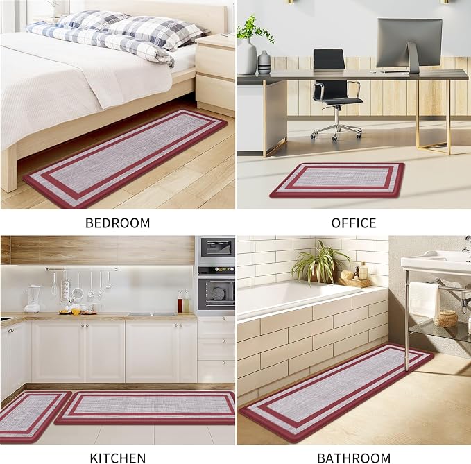 Mattitude Kitchen Mats Set of 2 Cushioned Rugs 0.47 inch Thick Anti-Fatigue Mats for Kitchen Floor,Waterproof Non-Slip Mats and Rugs Set for Office,Floor,Laundry 17.3"×29"+17.3"×59",Red