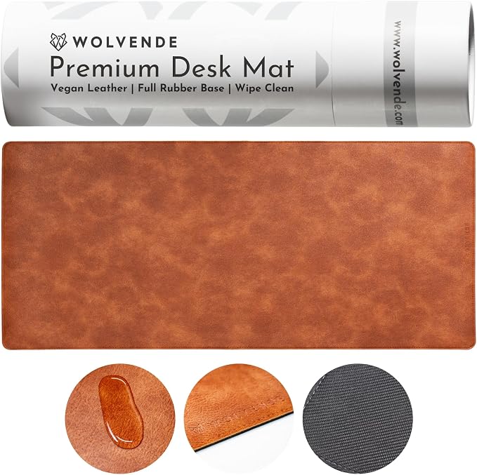 Premium Distressed Faux Vegan Leather Desk Mat | Multifunctional Desk Pad for Home Office | (Brown/Tan, 15.75" x 36") | Hard-wearing distressed vegan leather, desk & mouse pad for writing, gaming, home office and everyday desk protection