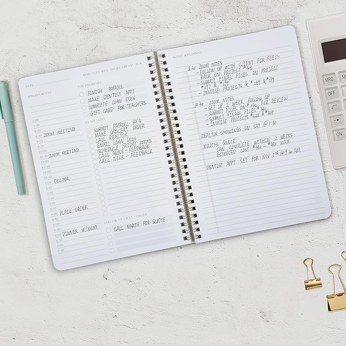Beautiful Daily Planner And Notebook With Hourly Schedule - Aesthetic Spiral To do List Notepad to Easily Organize Your Work Tasks And Appointments - The Perfect Office Supplies For Women