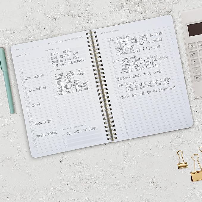 Beautiful Daily Planner And Notebook With Hourly Schedule - Aesthetic Spiral To do List Notepad to Easily Organize Your Work Tasks And Appointments - The Perfect Office Supplies For Women