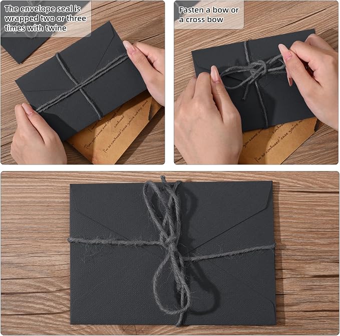 48 Pieces Stationery Set with Envelopes (24 Kraft Paper Sheets + 12 Linen Texture Envelopes+12 Wax Seal Stickers), Stationery Letter Writing Paper Set for Love Letters and Party Invitations (Black)