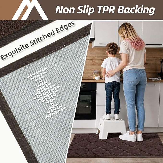 COSY HOMEER Soft Kitchen Floor Mats for in Front of Sink Super Absorbent Kitchen Rugs and Mats 20"x59" Non-Skid Kitchen Mat Standing Mat Washable,Polyester,Brown