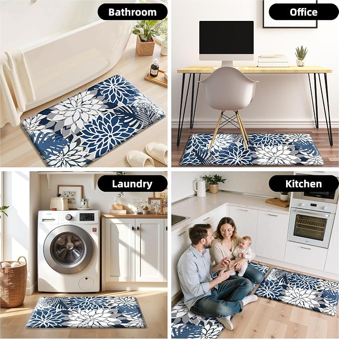 Arenarug Kitchen Mats for Floor 2PCS Cushioned Anti Fatigue Kitchen Mats Waterproof Non Slip Kitchen Mat Rug Set Comfort Foam Standing Mat for Sink, Laundry, Office, Blue Gray