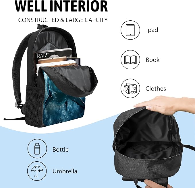 3PCS Shark Print Backpack for Boys Girls Teens, School Backpack with Lunch Box Pencil Case for Elementary Middle High Students, 17 Inch Lightweight Bookpack 3 in 1 Set Back to Shool Gifts for Kids